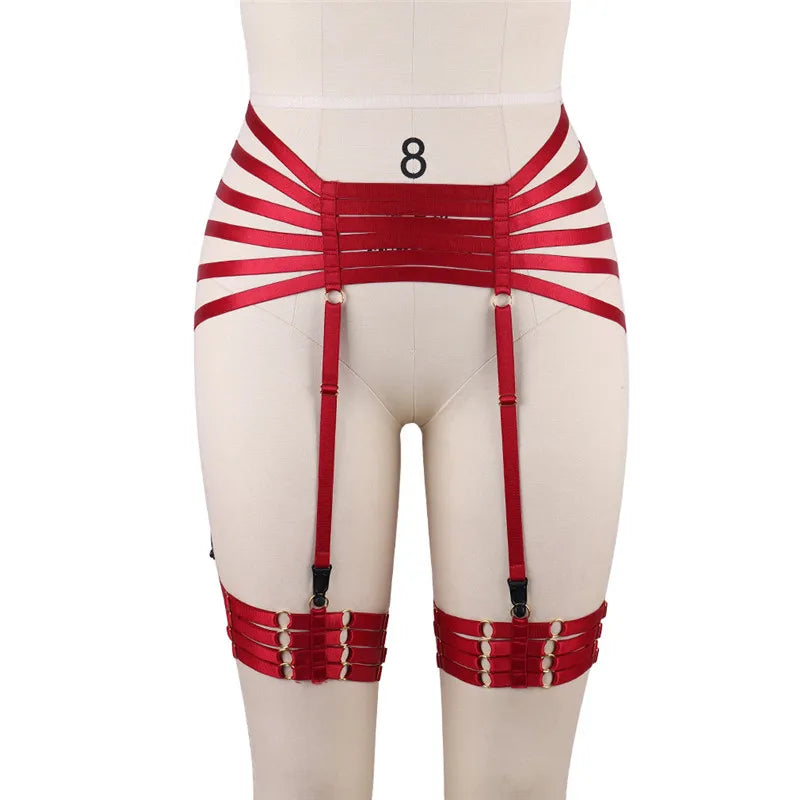 Red Garters Belt Body Harness Bondage Stockings Suspenders Belt