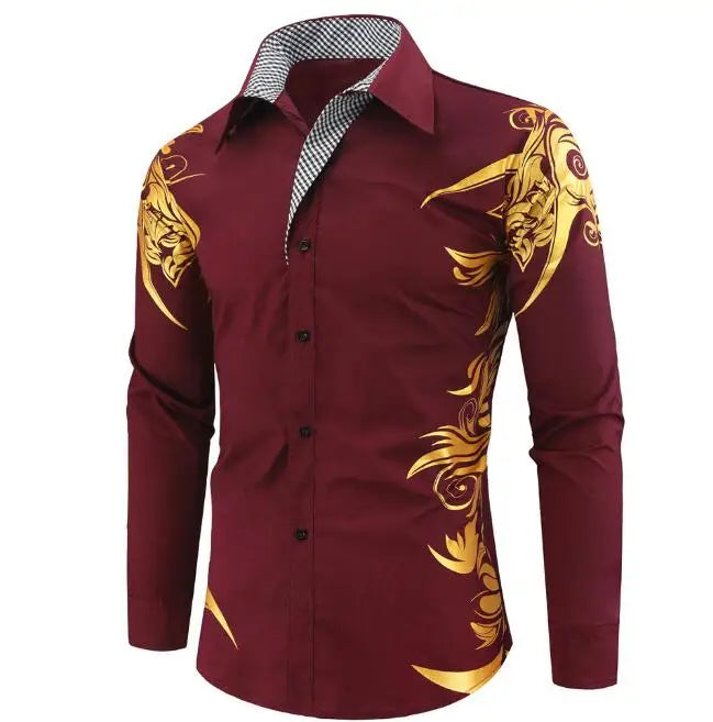 Stamped Printed Shirt Long Sleeve Men's Business Casual Shirts