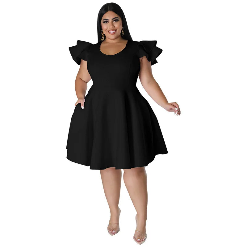 Women's Clothing Plus Size Dresses Ruffled Short Sleeved Evening Dress