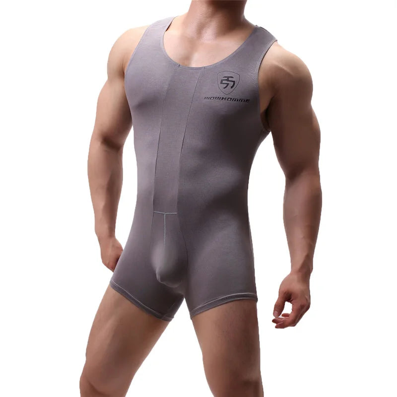 Modal Undershirts Singlet Men Bodysuits Bugle Pouch Gym Sports Seamless