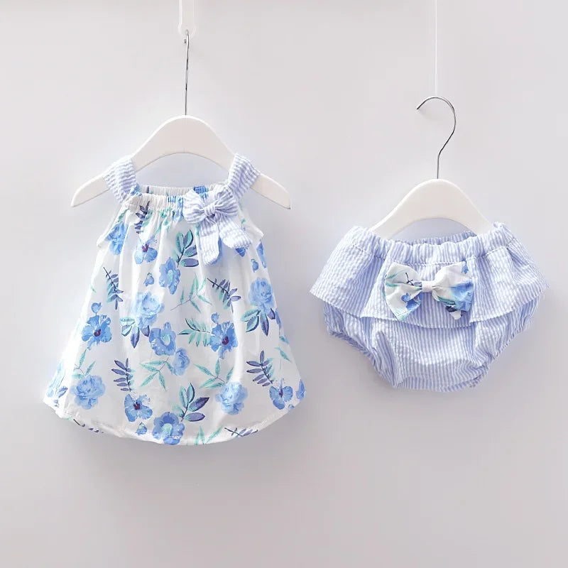 New Newborn Baby Girls Clothes Sleeveless Dress+Briefs 2PCS Outfits