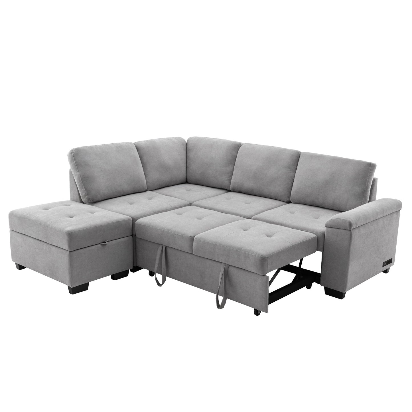 Sleeper Sectional Sofa, L-Shape Corner Couch Sofa-Bed With Storage Ottoman