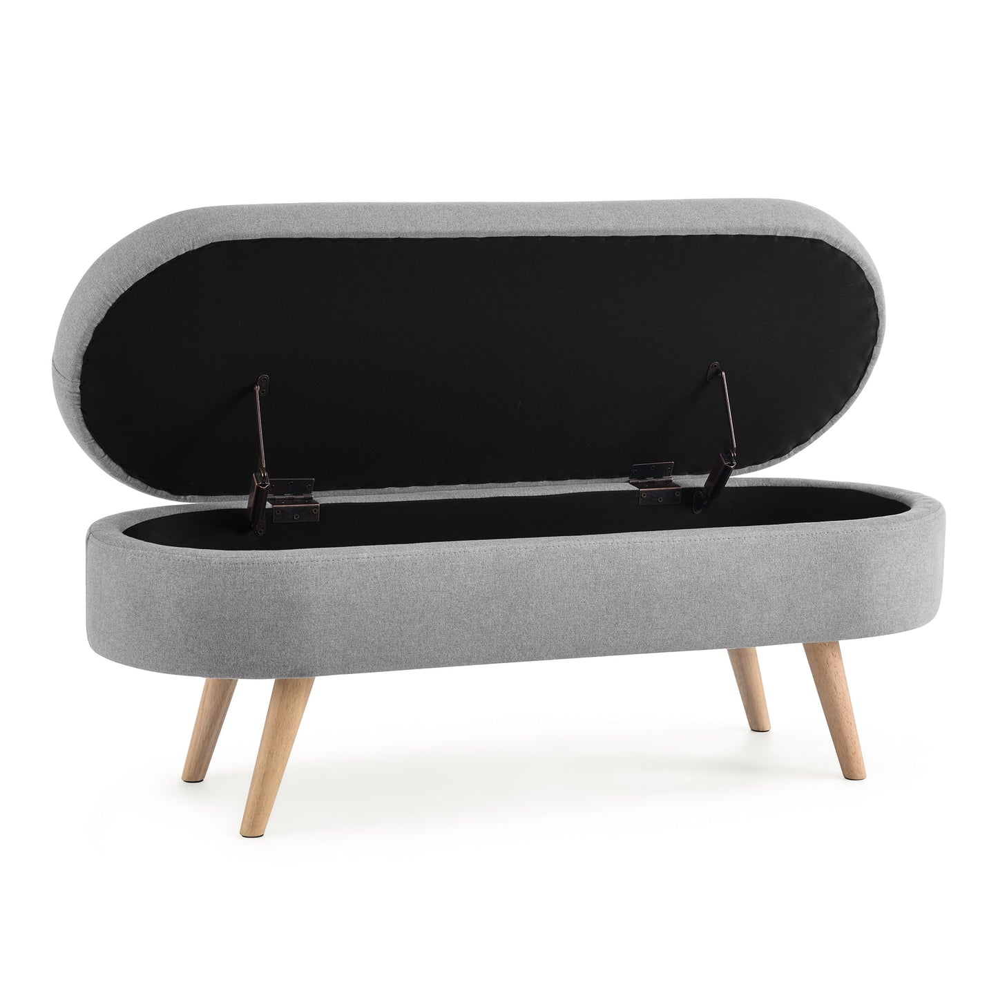 Ottoman Oval Storage Bench, Rubber Wood Legs, Grey(43.5"x16"x16")