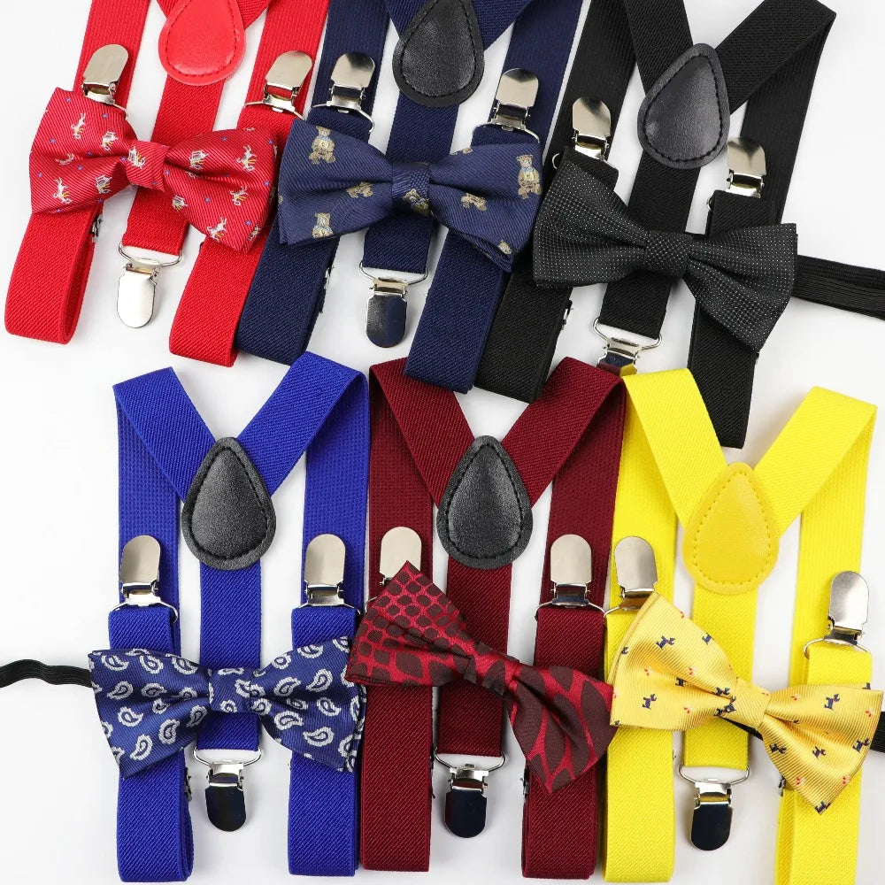 Polyester Y-Back Braces Two Colors Bow Tie Adjustable Elastic Kids