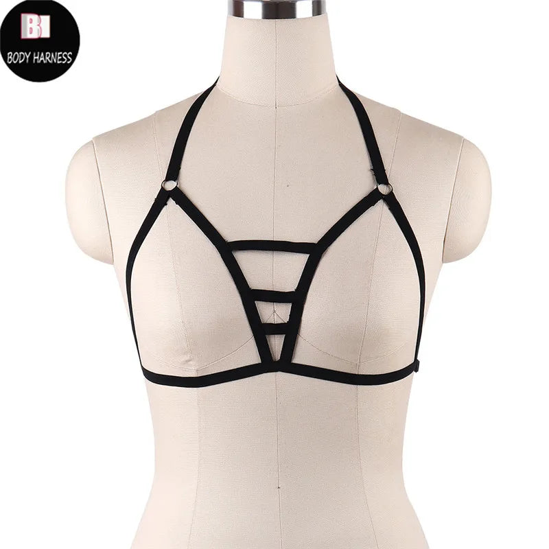 Women Sexy Crop Top Bondage Harness Fetish Elastic Cage Bra Suspender Bralett