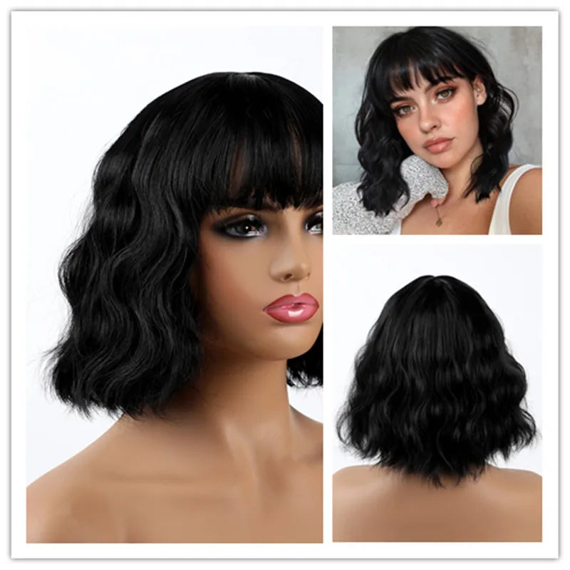 Short Curly Wigs Women Natural Black Heat Resistant Synthetic Hair Wig