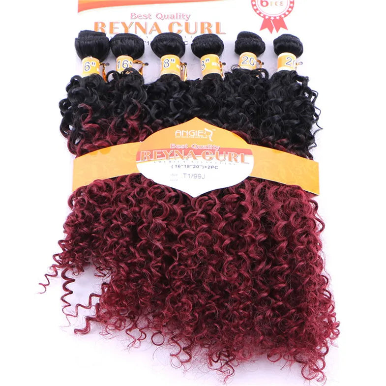 Synthetic Kinky Curly Hair Bundles Two Tone Ombre Color Hair Weave