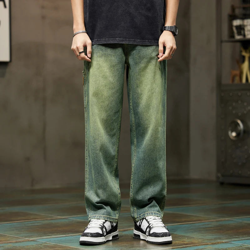 Mens Wide Leg Loose Jeans Baggy Pants Men Denim Pants