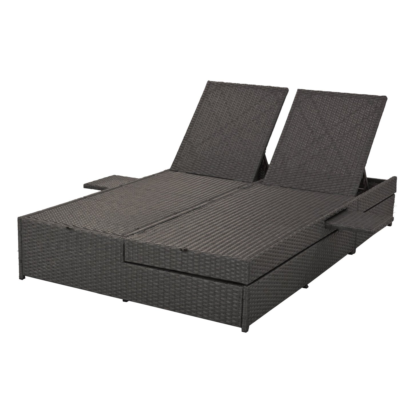 Outdoor Double Sunbed, Wicker Rattan Patio Reclining Chairs