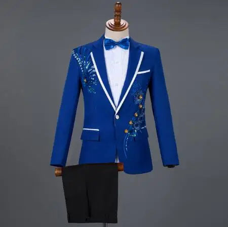 White Embroidered Diamond Suit Men Wedding Groom Tuxedo Suits