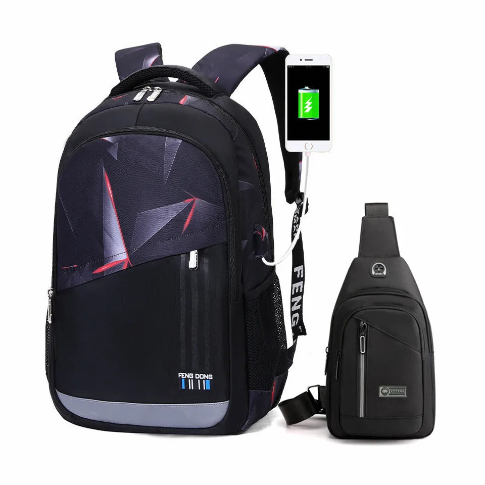 Waterproof Large Backpack for Teenagers Student Chest Bag Set