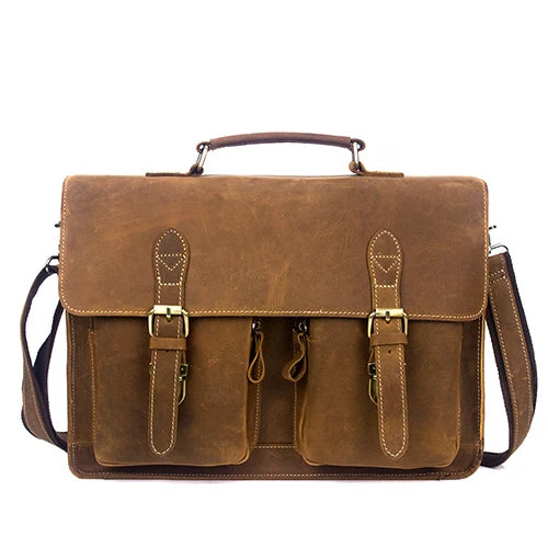 Men's Leather Bag for Document Crazy Horse Leather Briefcases