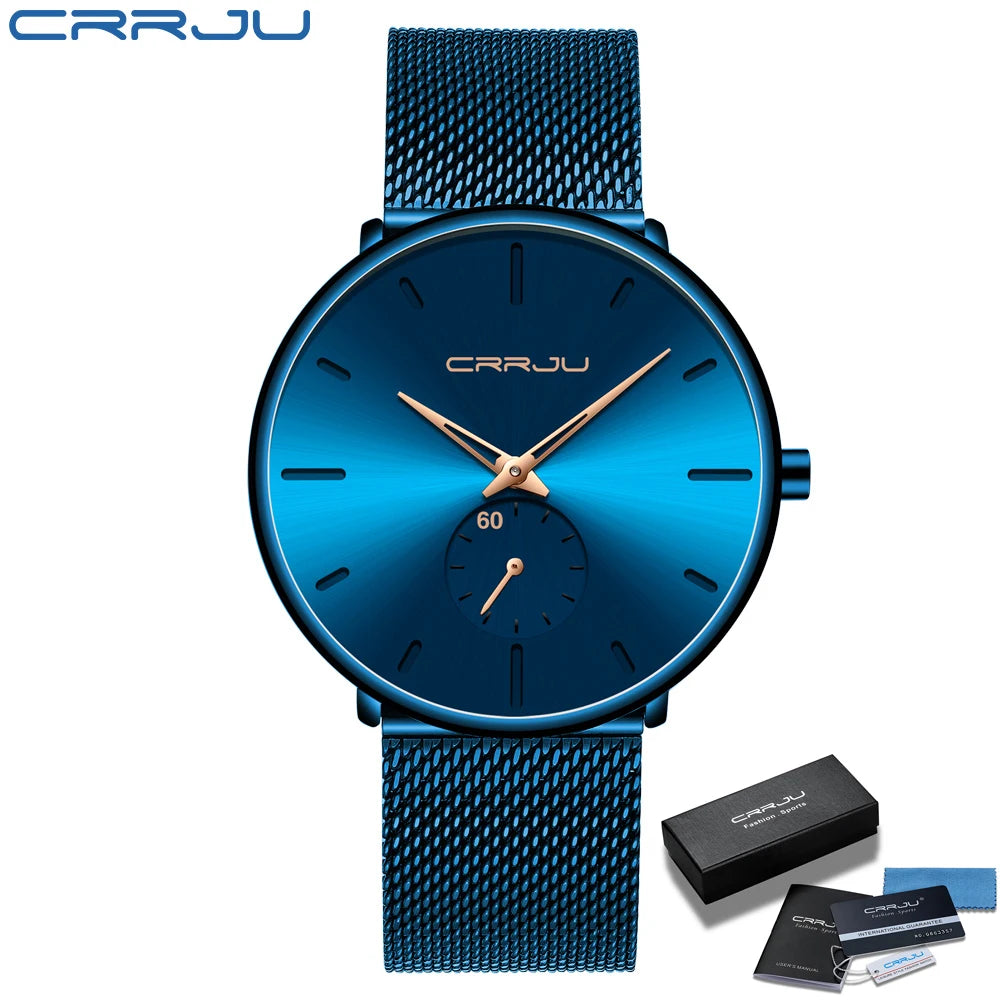 Mens Watches Quartz Watch Men Casual Slim Mesh Steel Waterproof Sport Watch