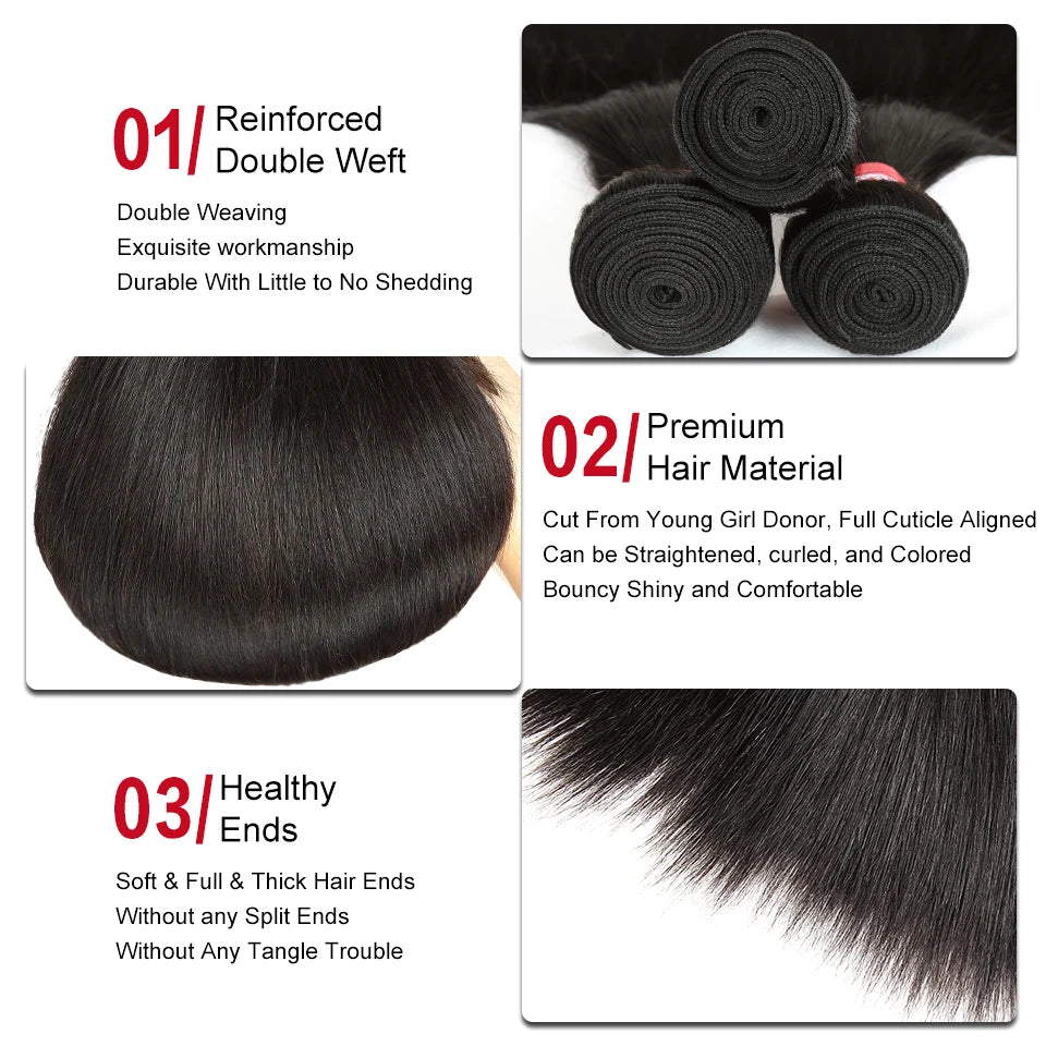 Sleek Brazilian Straight Human Hair Bundles 1/3/4 Pcs Extension