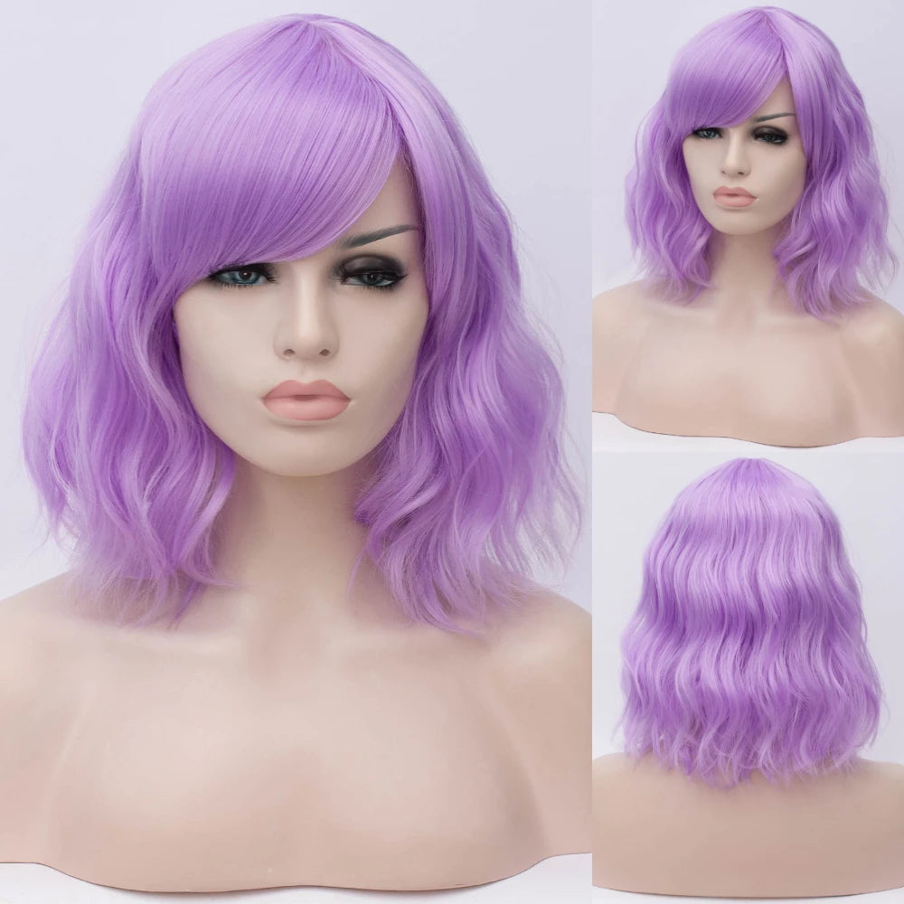 Short Cosplay Wave Wigs for Women with Side Bangs synthetic Hair Wig