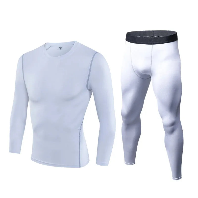 Men's Workout Set Compression Shirt and Pants Top Long Sleeve Sports Fitness