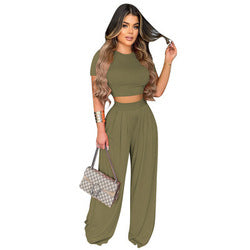 Two Piece Set Women Clothing Casual Wide-Leg Two-Piece Suit Ladies Sets