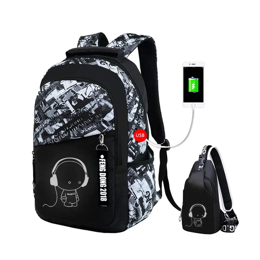 Waterproof Large Backpack for Teenagers Student Chest Bag Set