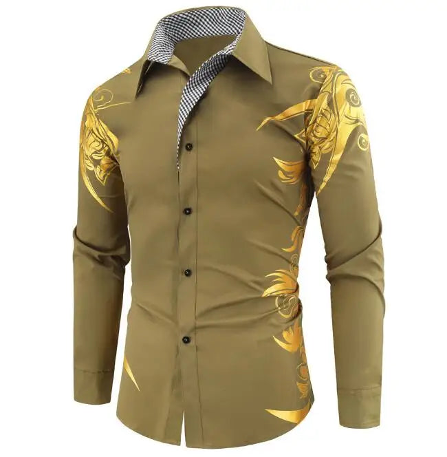 Stamped Printed Shirt Long Sleeve Men's Business Casual Shirts