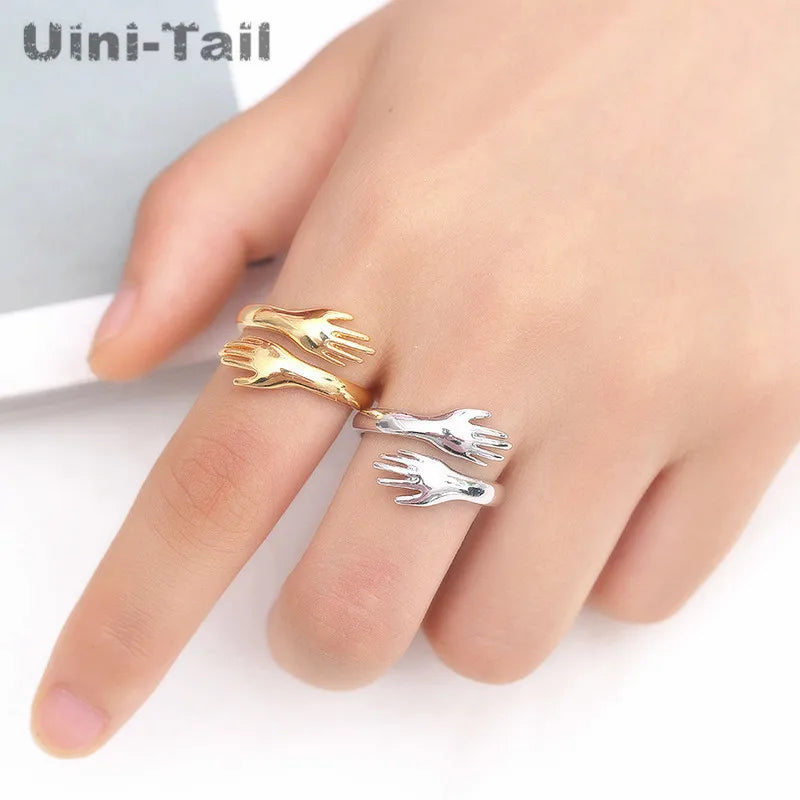 Silver European and American Jewelry Love Hug Ring