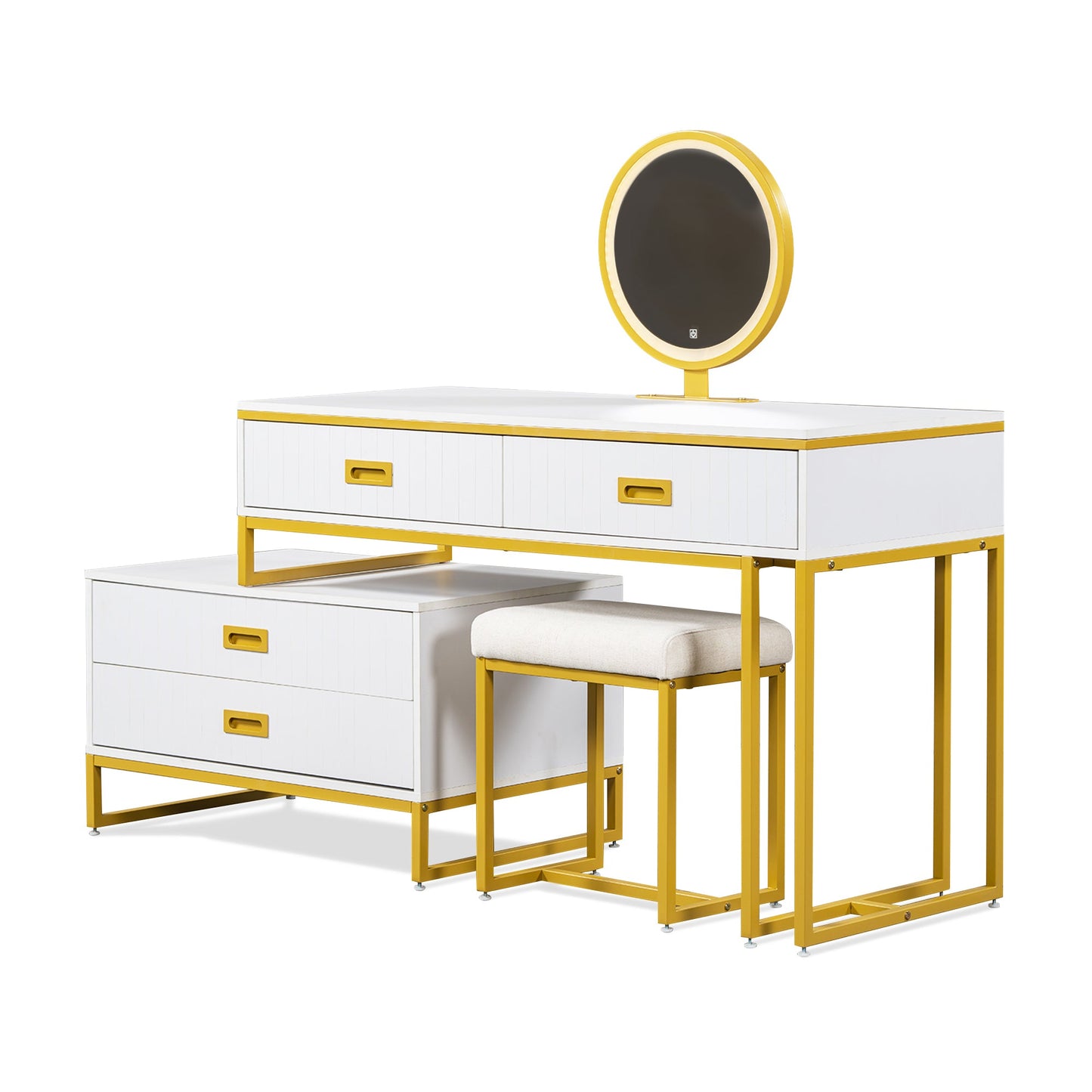 Vanity Table With Movable Side Cabinet and 4-Drawers