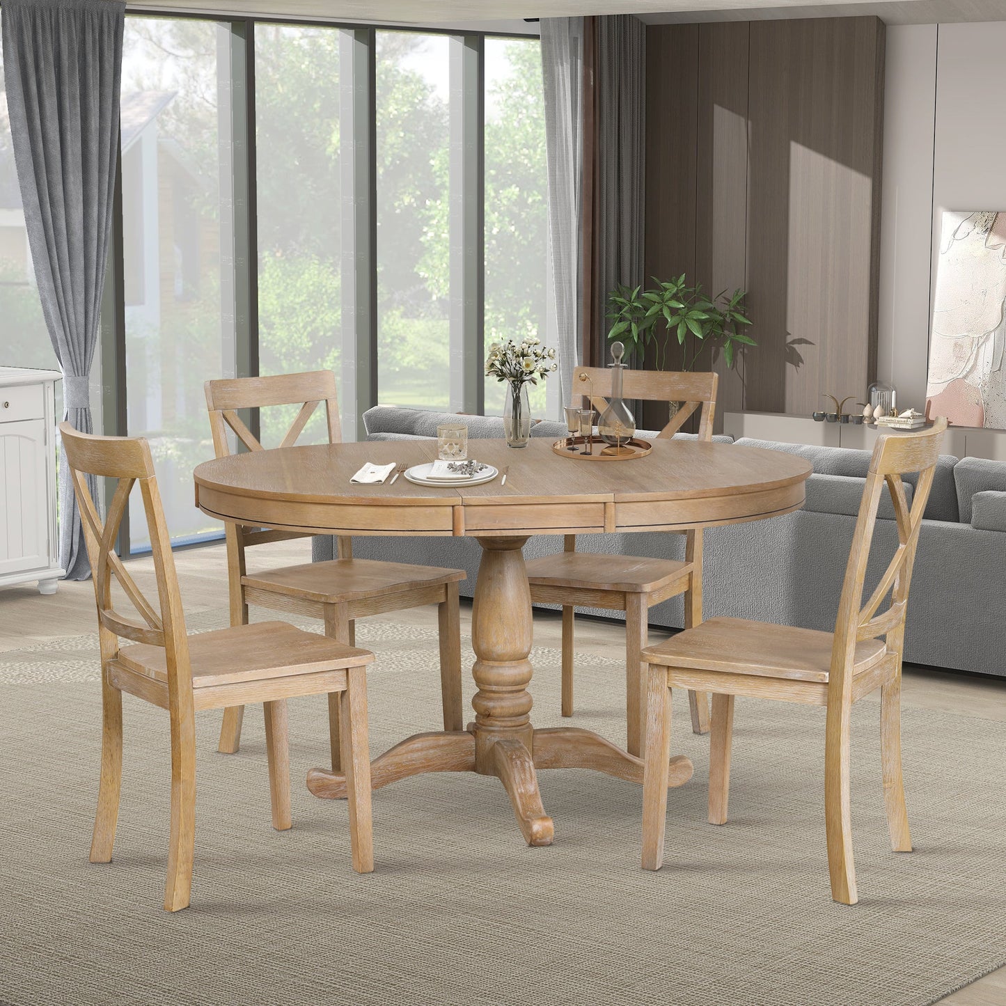 Modern Dining Table Set for 4,Round Table and 4 Kitchen Room Chairs