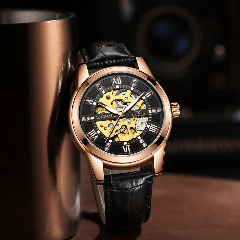 Men's Business Mechanical Watch Waterproof Automatic Watch Men'S Leather Watch