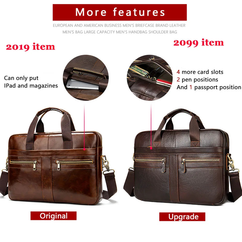 WETSTAL Men's Leather Bag for 14 Laptop Bag Computer Mens Briefacase