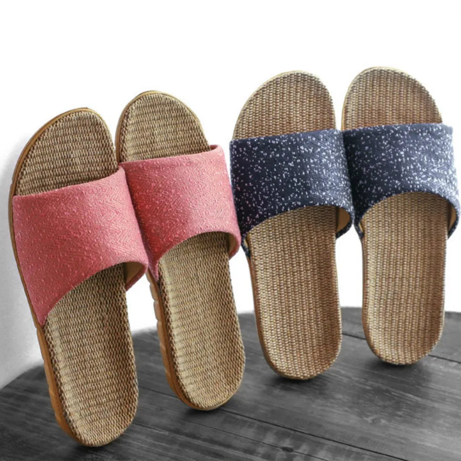 New Linen Slippers for Men Outside Beach Walking Slippers Male Home Non-Slip