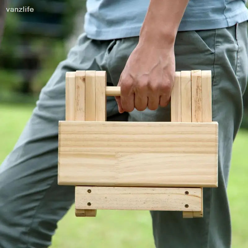 Vanzlife Foldable Solid Wood Stool Chair Portable Train Foldable Stool