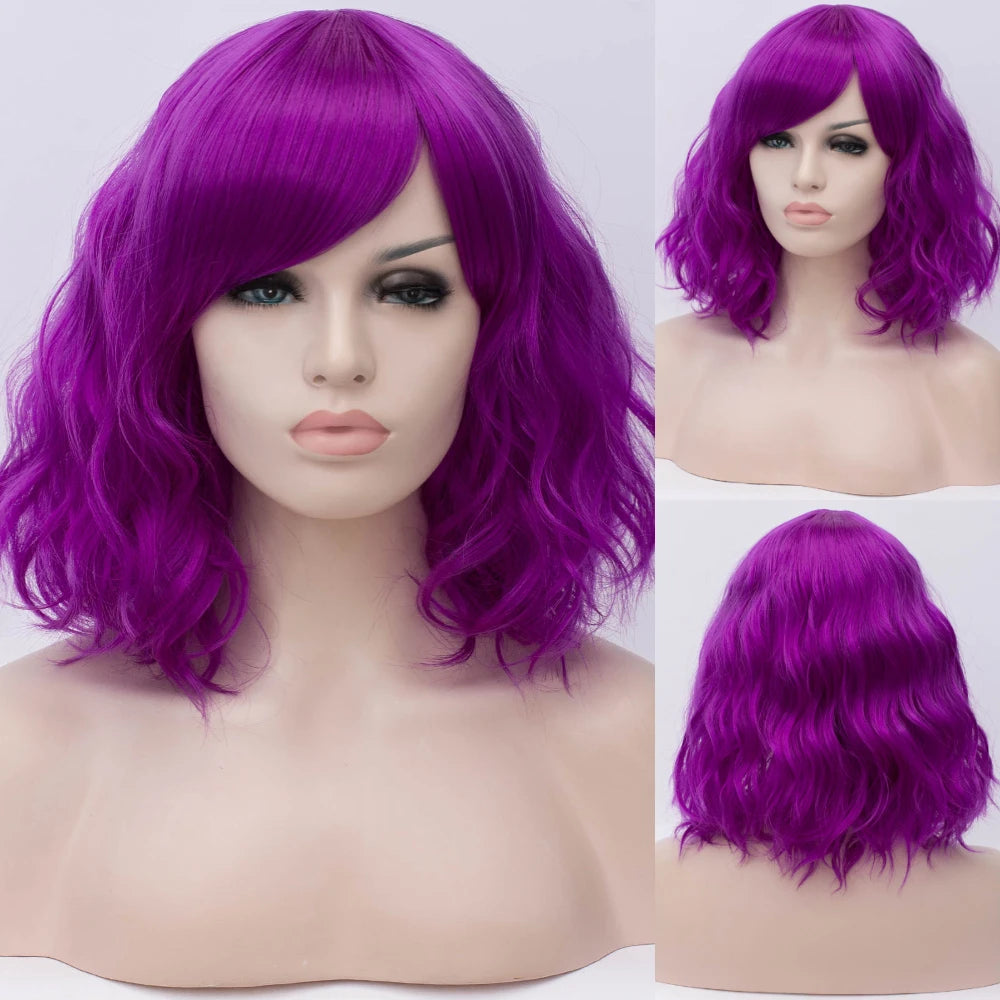 Short Cosplay Wave Wigs for Women with Side Bangs synthetic Hair Wig