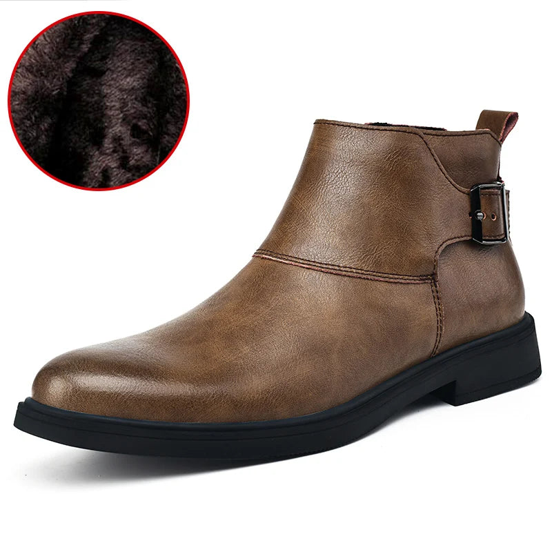 Pointed Toe Zipper-Up Men Chelsea Boots Leather Boots Size 37-48