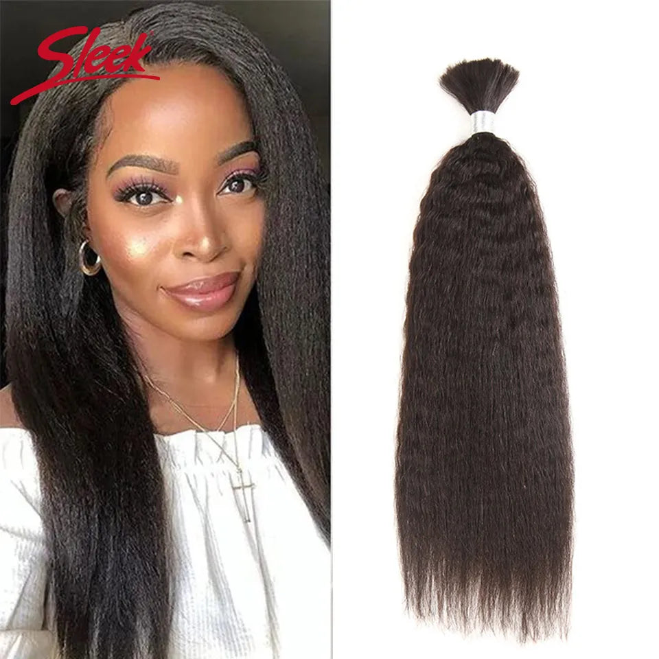 Sleek Remy Brazilian Yaki Straight Human Hair Weave Bundles Hair for Braiding