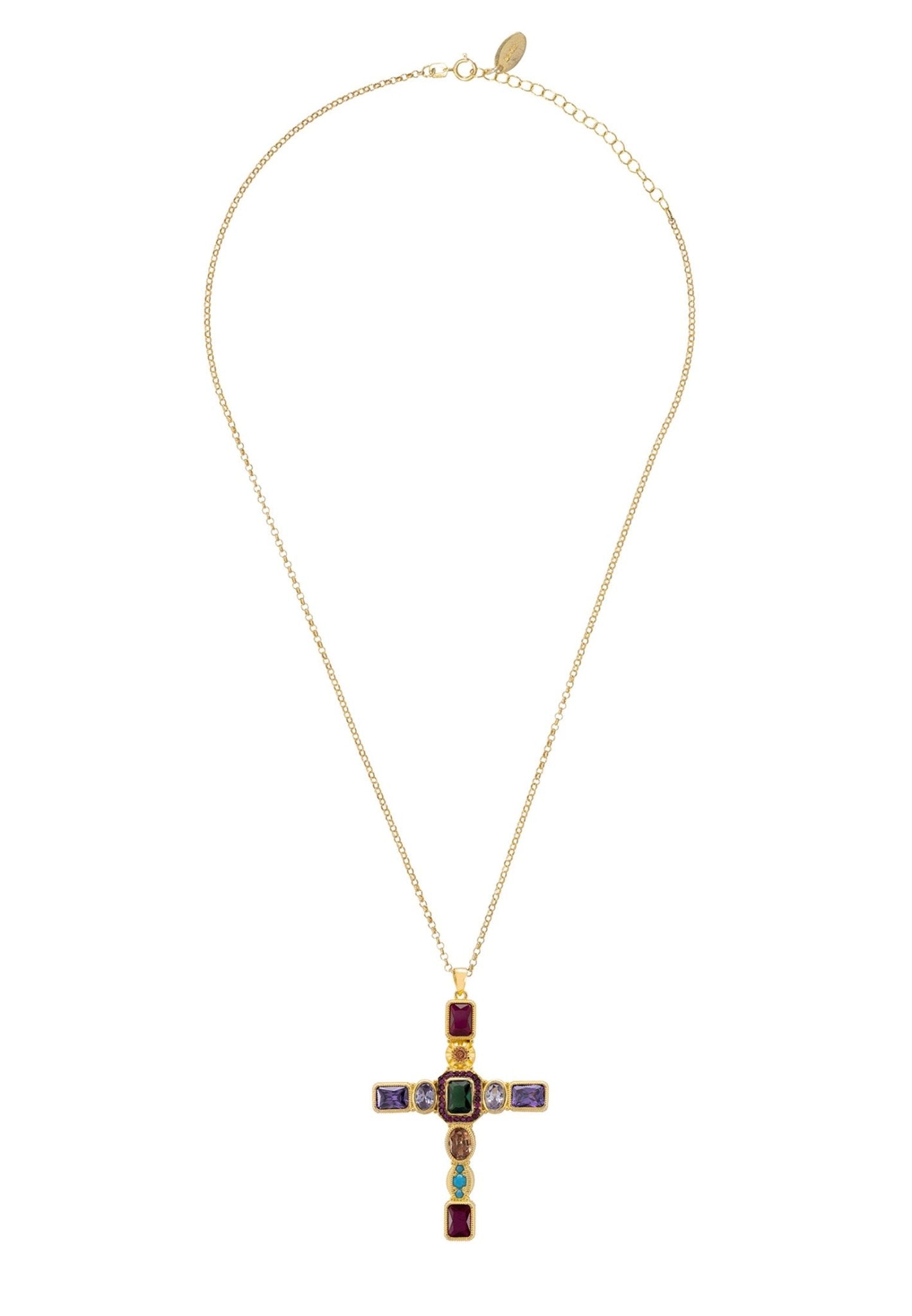 Santa Maria Extra Large Gemstone Cross Pendant Gold