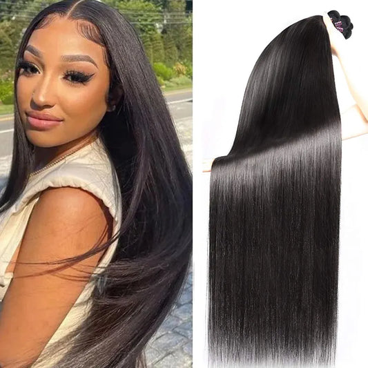 Sleek Brazilian Straight Human Hair Bundles 1/3/4 Pcs Extension