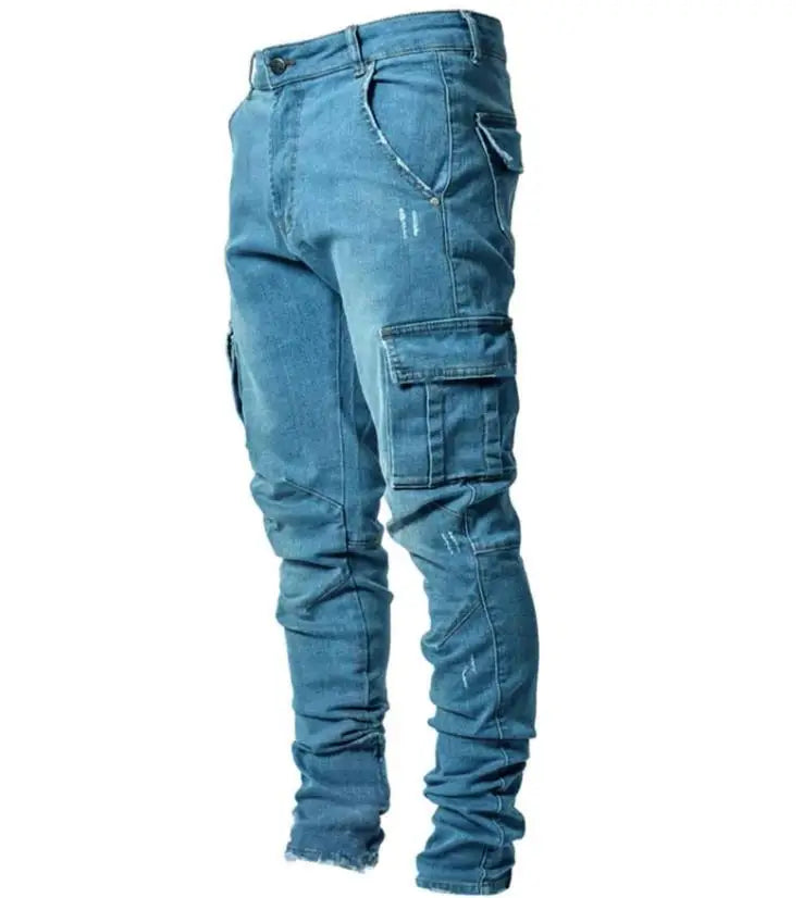 Plus Size Cotton Jeans Men Trousers Casual Multi Pocket Cargo Jeans