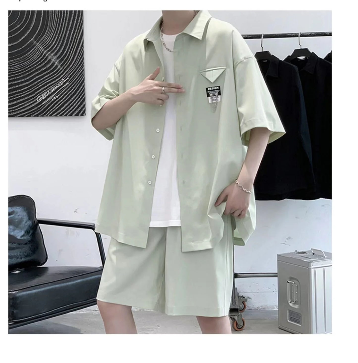 Pattern Men's Two Piece Beach Set Clothing Casual Short Sleeve Shirt Short Sets