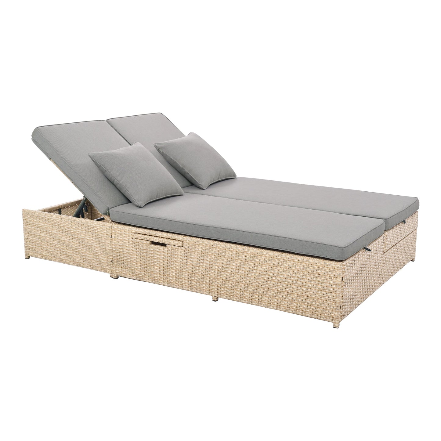 Outdoor Double Sunbed, Wicker Rattan Patio Reclining Chairs