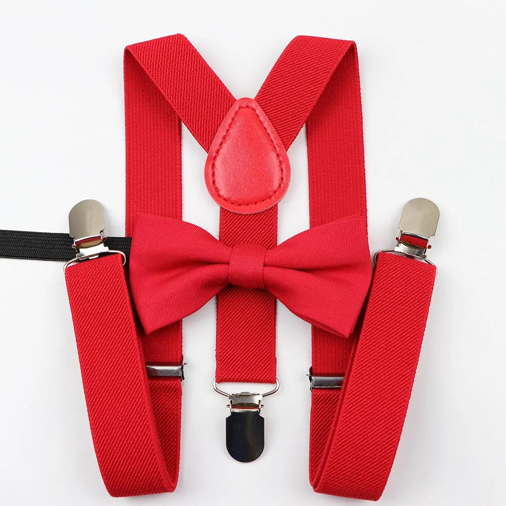 Polyester Y-Back Braces Two Colors Bow Tie Adjustable Elastic Kids