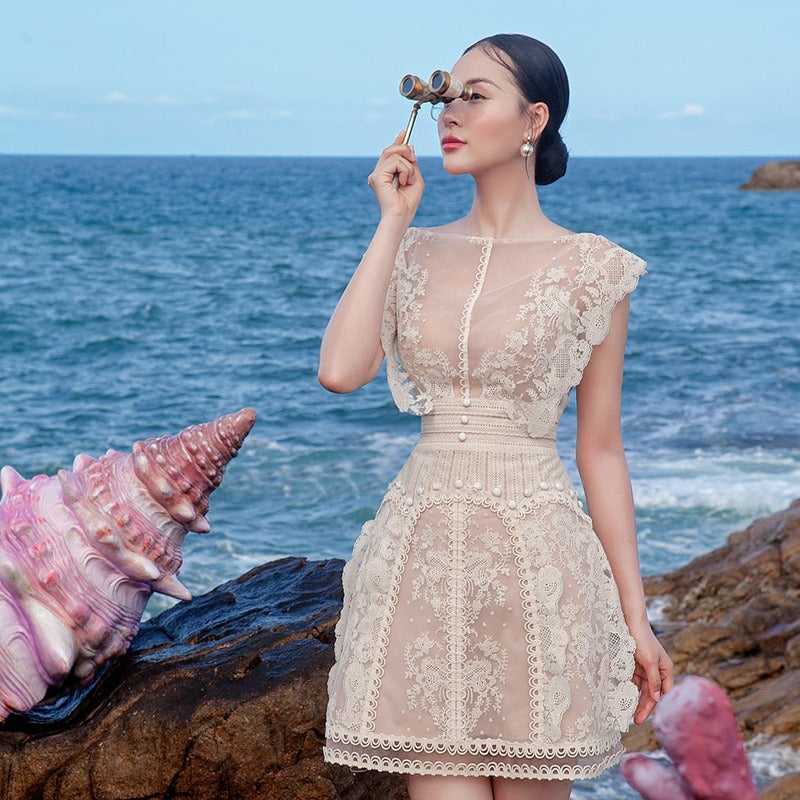 White Dress Embroidered Lace Dress