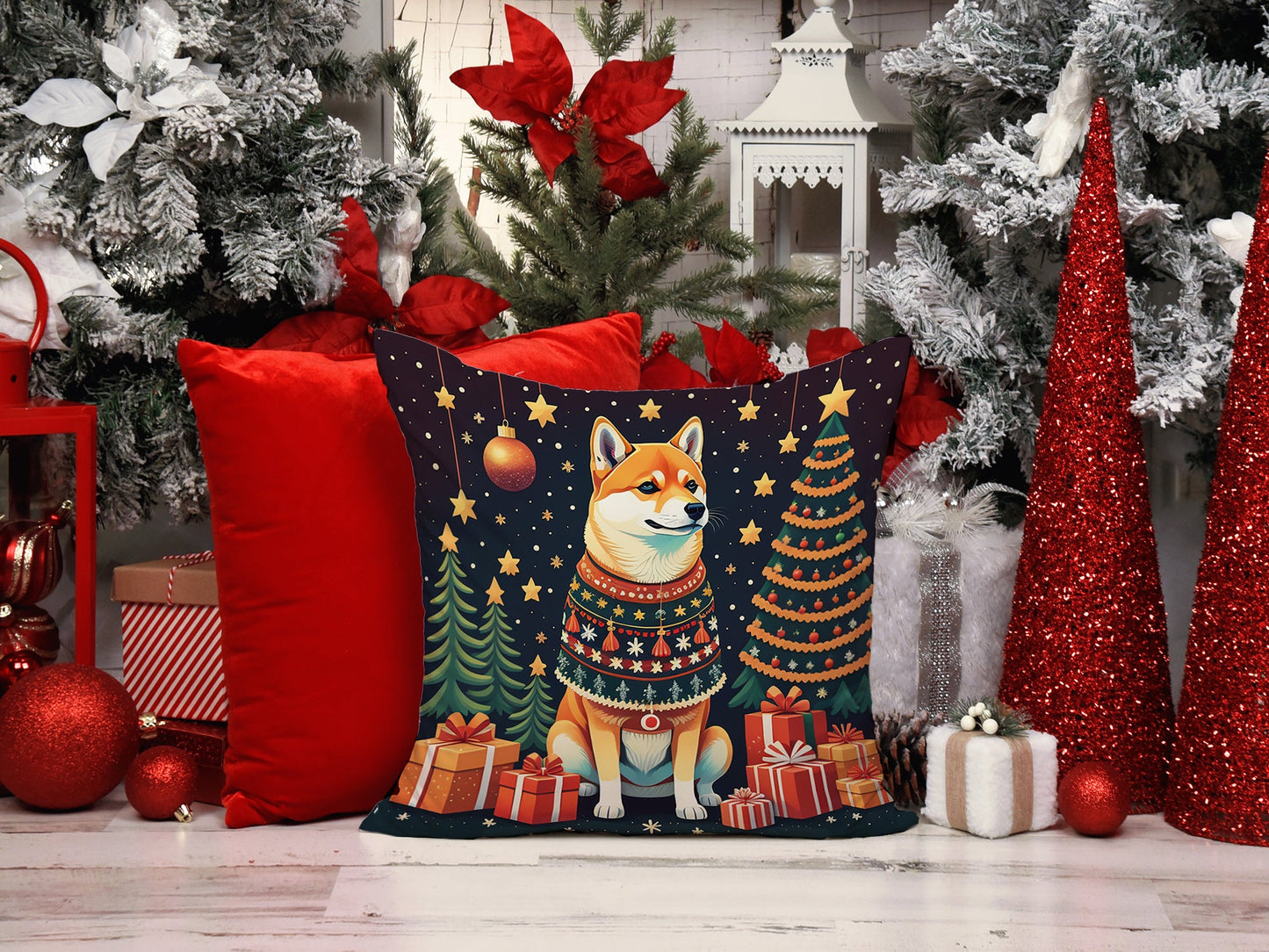 Shiba Inu Christmas Throw Pillow