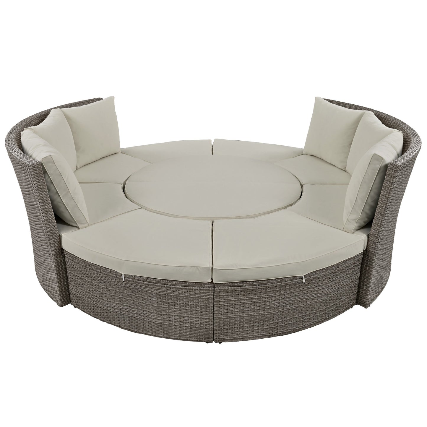 Patio 5-Piece Round Rattan Sectional Sofa Set