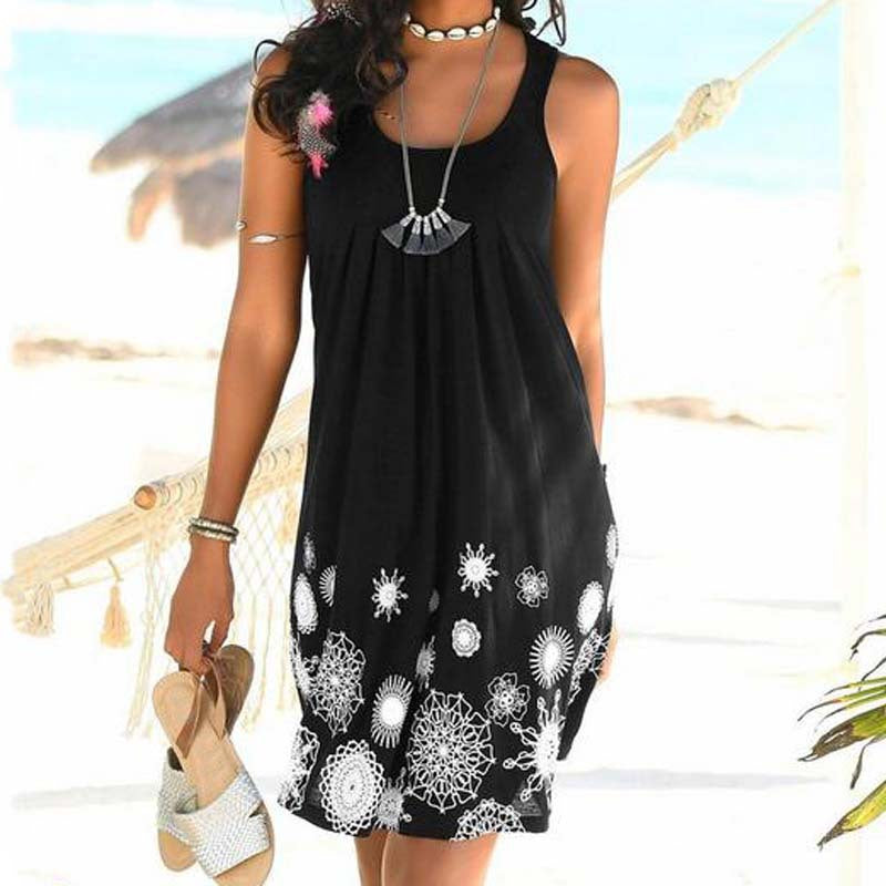 New Sleeveless Round Neck Temperament Print Large Size Women's Dress