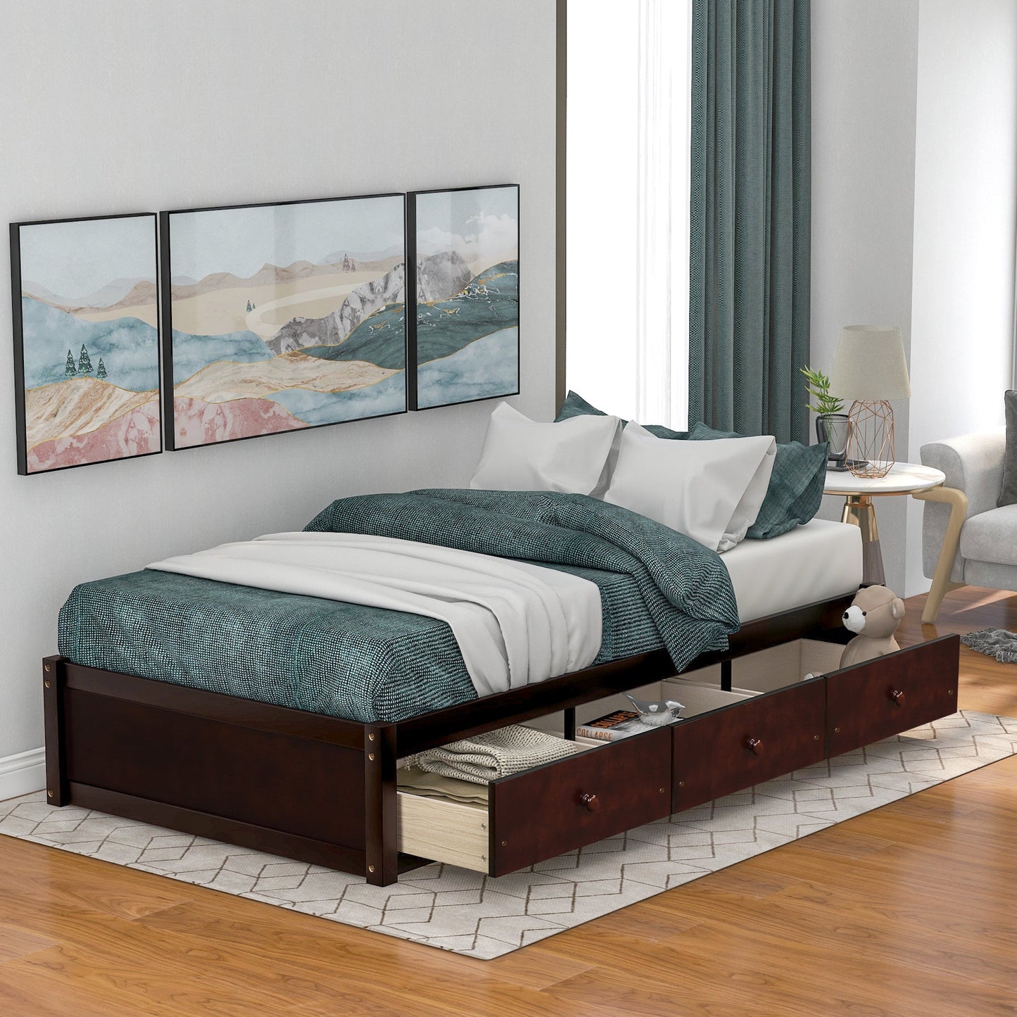 Orisfur. Twin Size Platform Storage Bed With 3 Drawers