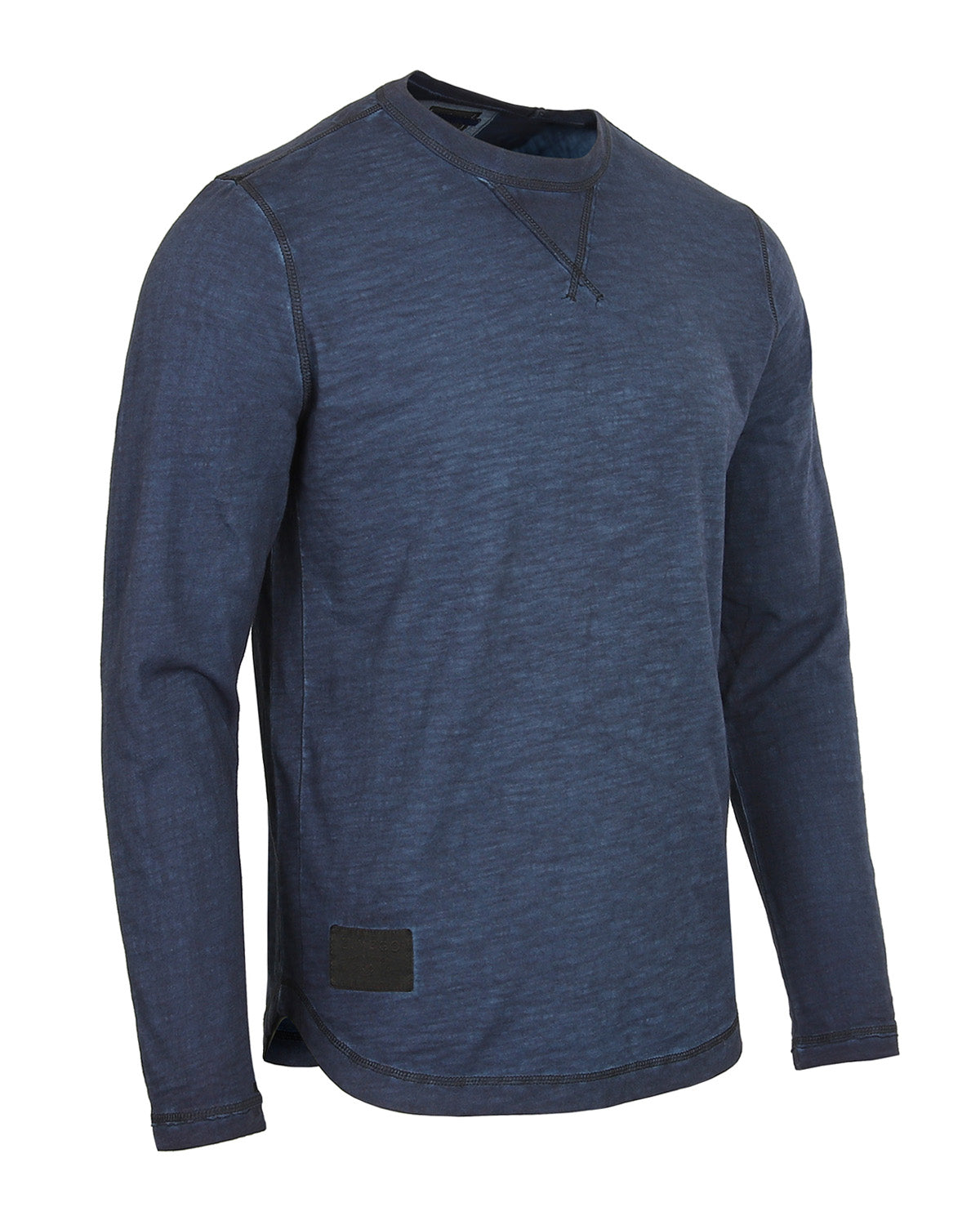 NEW - Men's Long Sleeve Crew Neck Vintage Wash T-Shirt With Curved Bottom Hem