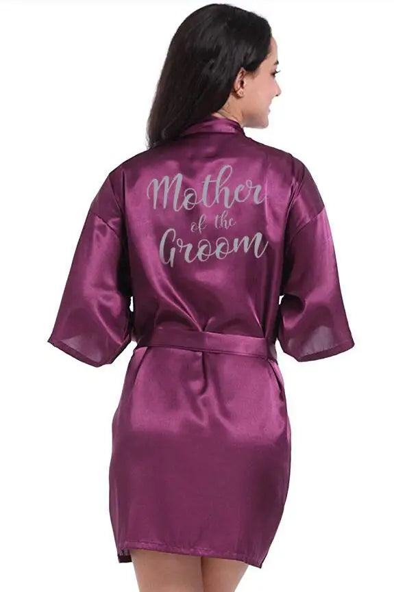 New Purple Robe Silver Writing Kimono Bridesmaid Satin Robe