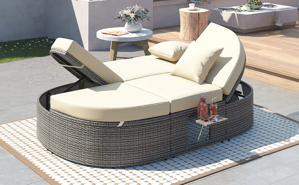 Outdoor Sun Bed Patio 2-Person Daybed With Cushions and Pillows