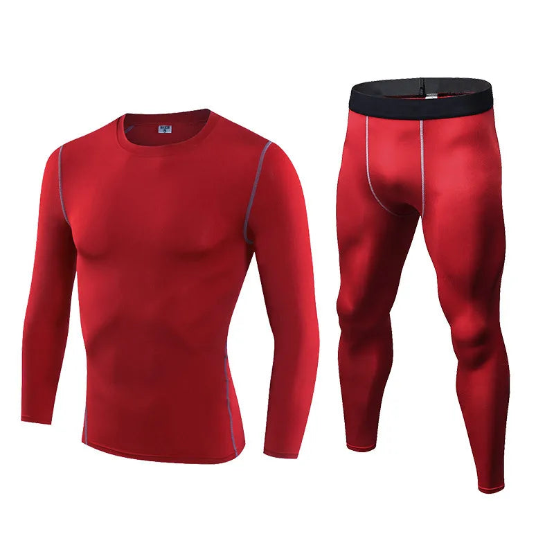 Men's Workout Set Compression Shirt and Pants Top Long Sleeve Sports Fitness