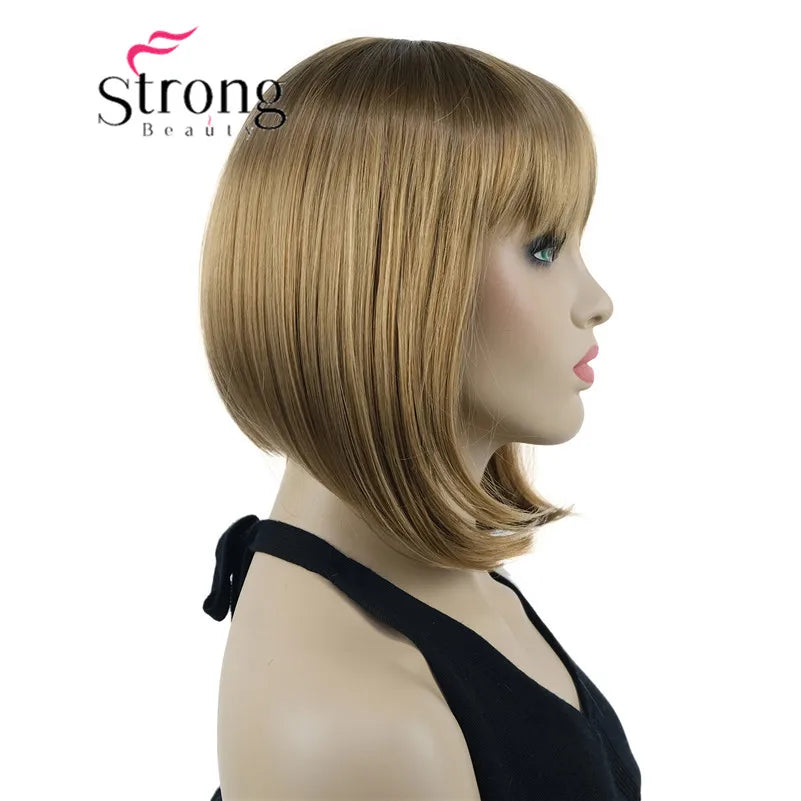 Short Straight Blonde Highlighted Bob With Bangs Synthetic Wig