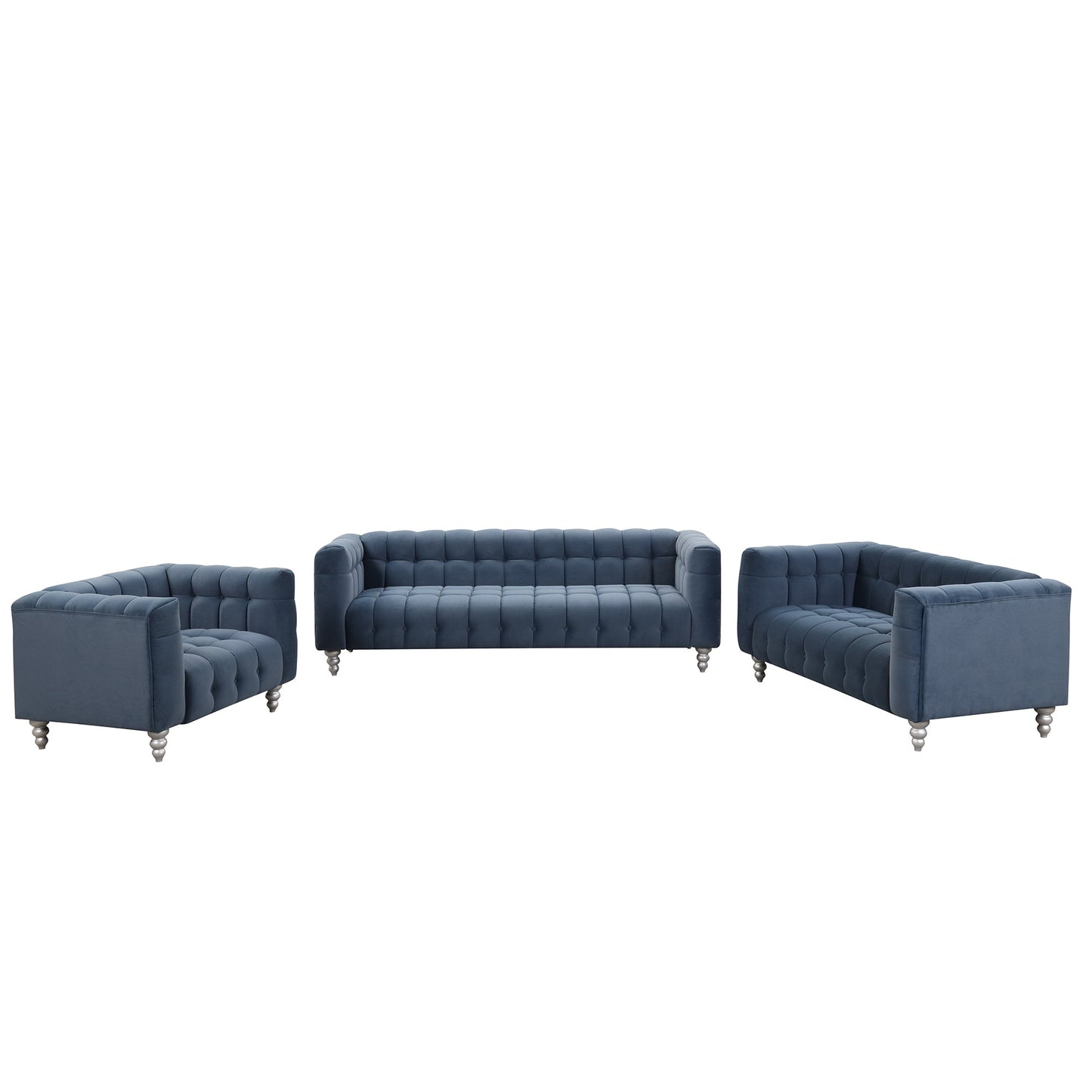 Modern 3-Piece Sofa Set With Solid Wood Legs, Buttoned Tufted Backrest